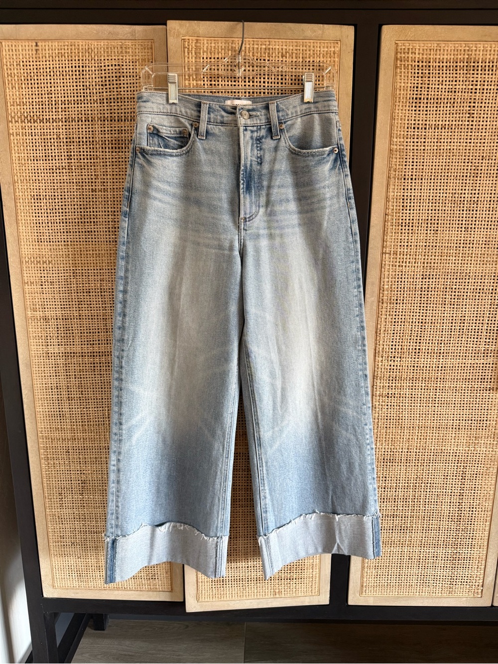 pistola Light Wash Wide-Leg Cropped Jeans with Cuffed Raw Hem